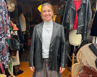 Vintage black nappa leather blazer jacket size M