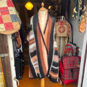 Epic hand-knitted fuzzy mohair blanket scarf/shawl