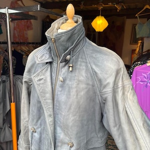 Grey slouchy super soft leather coat 80s 90s vibes