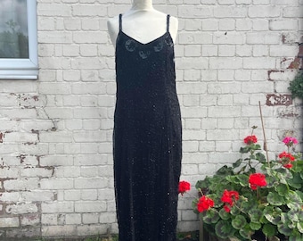 Elegant Wallis Exclusive beaded sequin silk maxi dress. Size M 90s 00s y2k