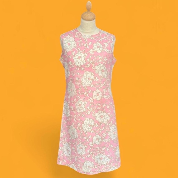 60s baby pink floral dress Richard Stump size 14 sleeveless midi