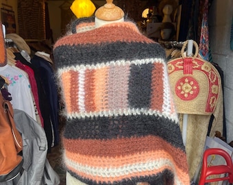 Epic hand-knitted fuzzy mohair wool blanket scarf/shawl