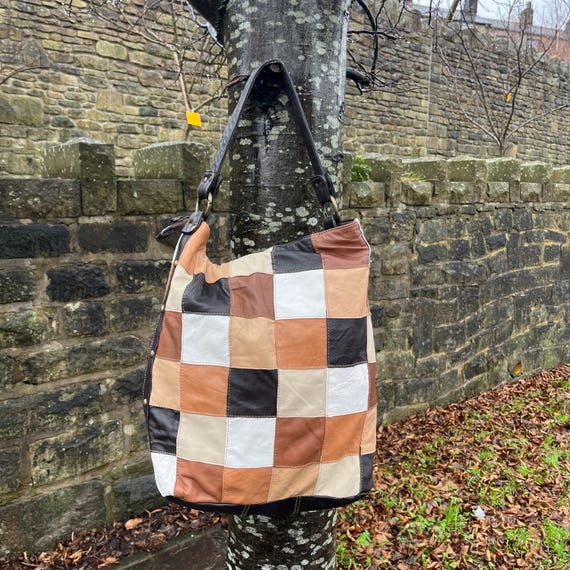 Large Y2K soft slouchy patchwork leather shoulder… - image 1