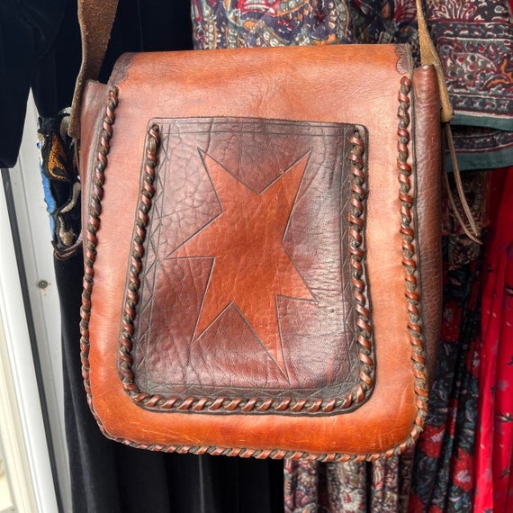 vintage tooled leather shoulder bag handmade in I… - image 4