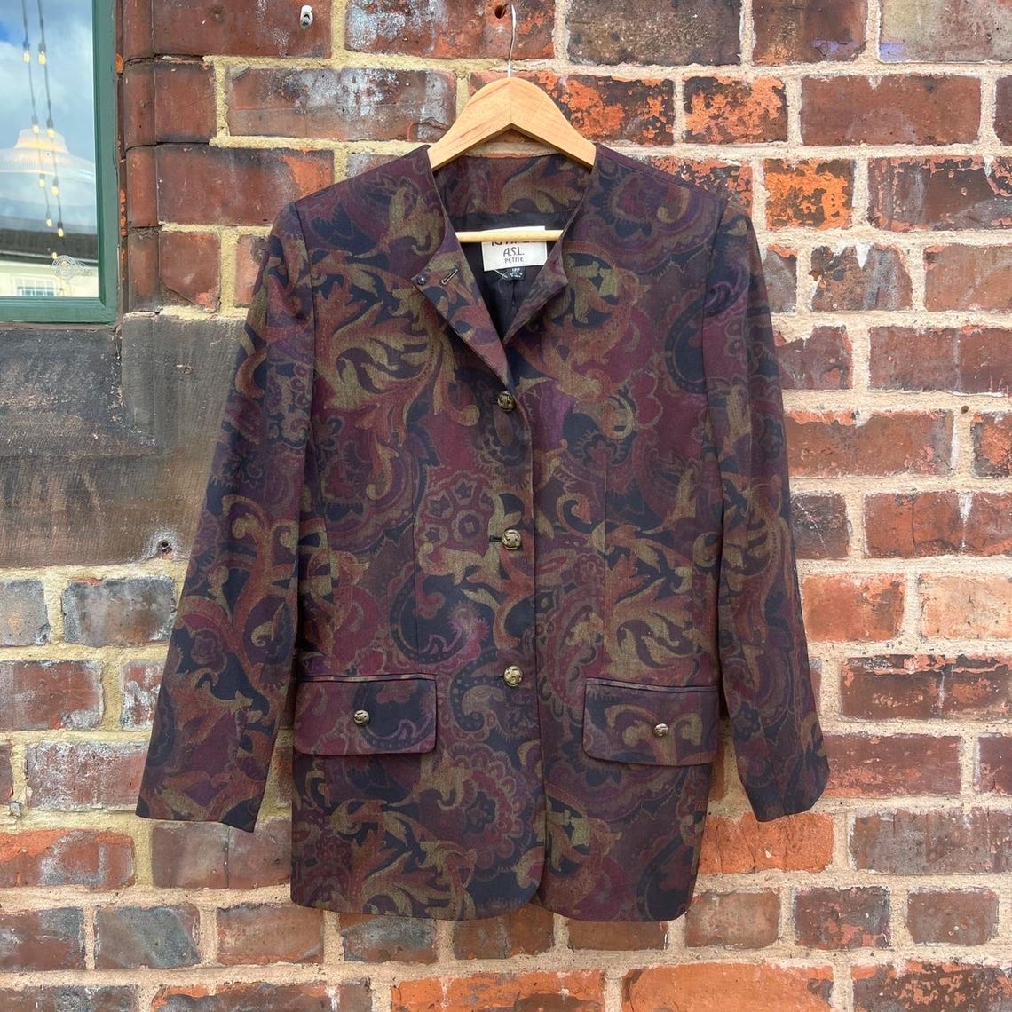 Vintage baroque floral print blazer style jacket with gold ornate buttons by Kasper autumn, photo 3 of 5