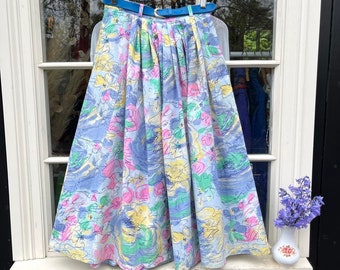 adorable pastel cotton midi skirt size 10 matching belt 80s