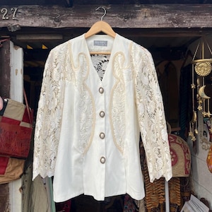 vintage cream lace blouse jacket Kay Marie 80s