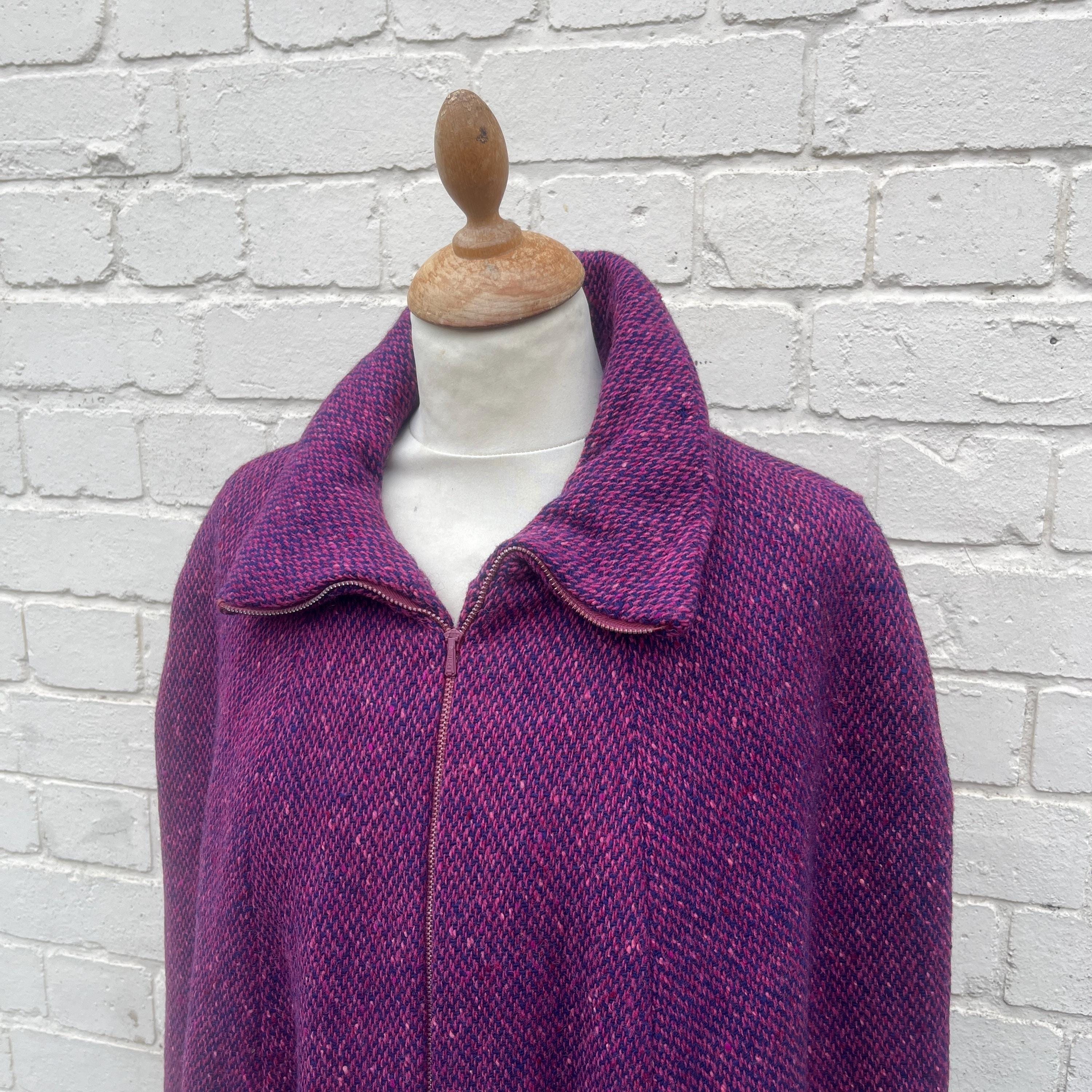 Vintage Purple Woven Wool Cape With Arm Holes Raspberry Lining One Size ...