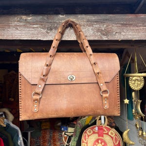 Vintage sturdy leather bag hand made brown