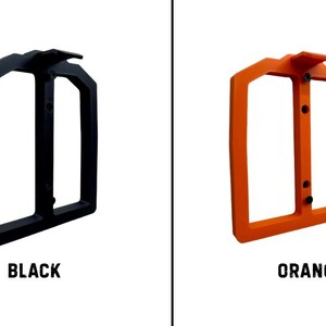 May include: Black and orange rectangular frames with a top extension and vertical supports. The word "BLACK" is below the black frame, and "ORANGE" is below the orange frame.