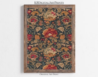 Printable Elegant Floral Tapestry Wall Art, Antique Textile Art, Vintage Tapestry, Rustic Decor, Instant Digital Download, Fabric Art Print