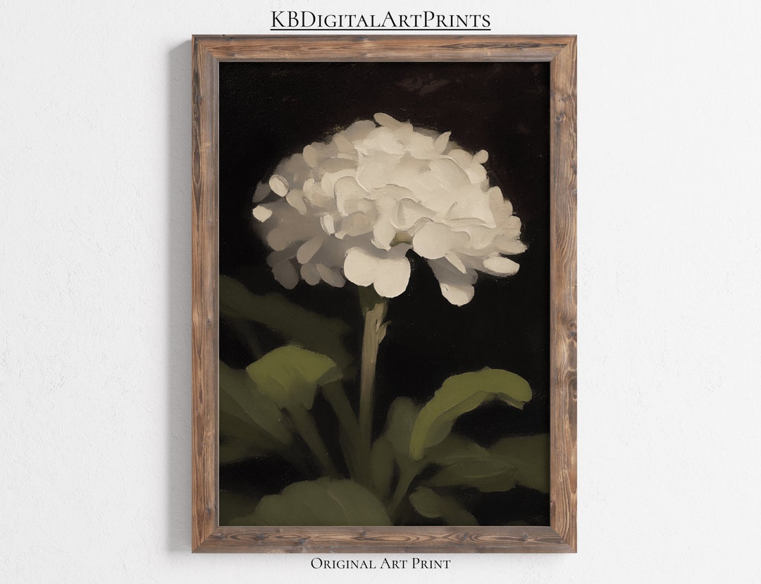 Hydrangea Painting, Vintage Flower Print, Dark Moody Antique Botanical ...