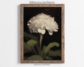 Hydrangea Painting, Vintage Flower Print, Dark Moody Antique Botanical Art, Dark Academia, Printable Wall Art, Digital Download, Victorian