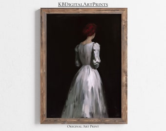 Pintura de mulher com retrato temperamental, decoração vintage escura de academia, arte de parede para impressão, download digital, impressão de pintura vitoriana, arte de parede temperamental