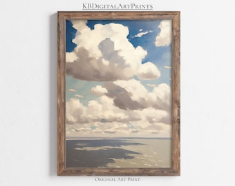 Cloudy Sky Painting, Vintage Landscape Print Blue Printable Download, Antique Cloud Study Art, Printable Wall Art, Sky Wall Art, Nursery Art