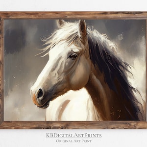 Original Horse Oil Painting, Rustic Farmhouse Decor, Equestrian Decor, Instant Digital Download, Printable Wall Art, Antique Art Print