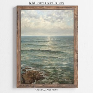 Sea View Digital Art Print, Rustic Coastal, Muted Seascape, Vintage Ocean Art, Instant Digital Download, Printable Wall Art, Sea Painting