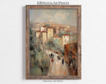 Vintage Rome Cityscape Painting, Vintage Italy Wall Art, Vintage Landscape Print, Digital Download, Printable Wall Art, Antique Rome Print