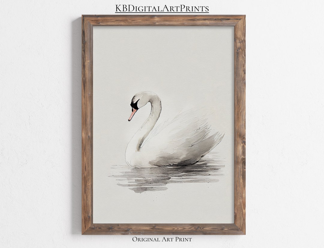 Vintage Nursery Wall Decor, Antique Swan Watercolor Print, Girls Room ...