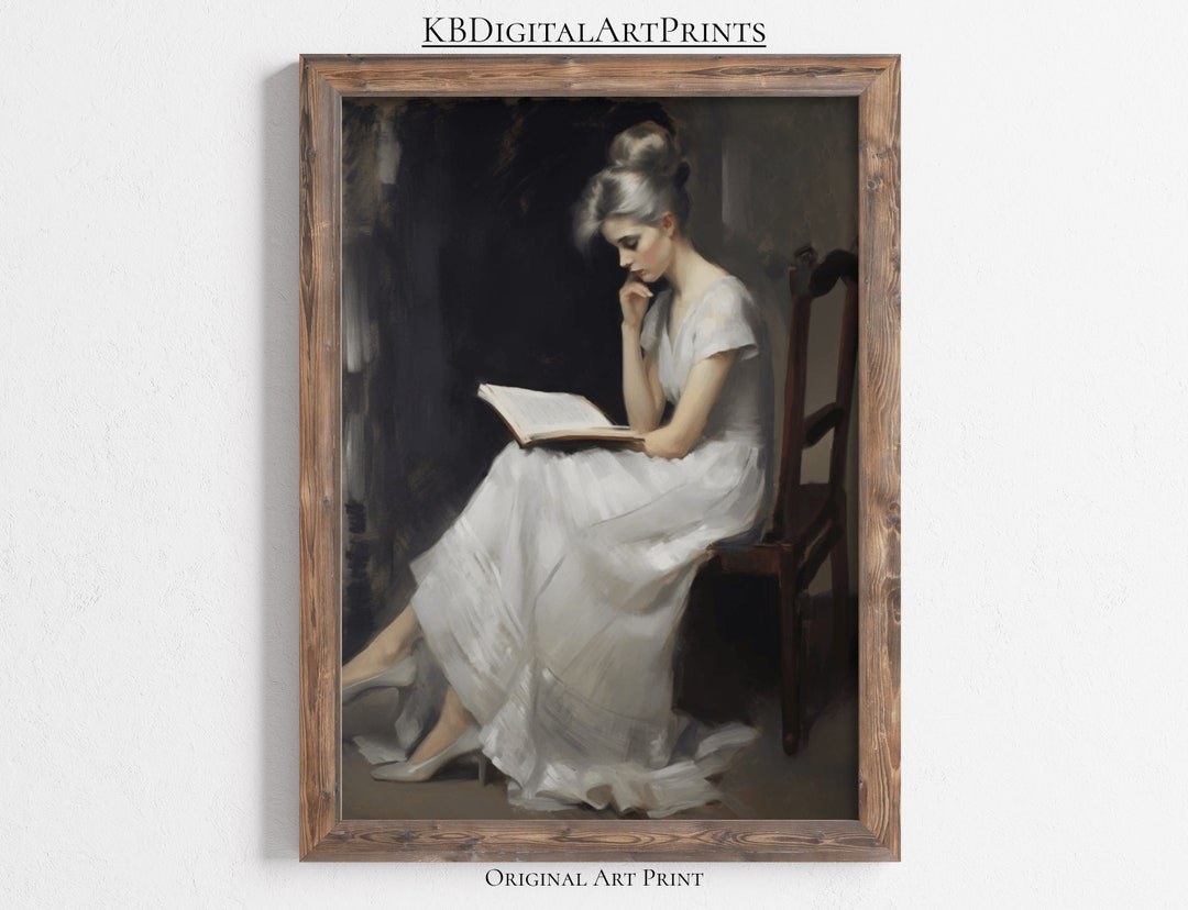 Antique Portrait Woman Reading, Reading Print, Oil Painting Wall Art ...