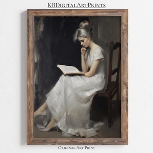 Antikes Porträt Frau lesend, lesen Sie Druck, Ölgemälde Wandkunst, digitaler Download, druckbare Wandkunst, Vintage Dekor, Bauernhaus Dekor