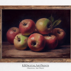 Country Still Life Apples Art Print, Original Art, Vintage Farmhouse Decor, Instant Digital Download, Printable Wall Art, Kitchen Art Print