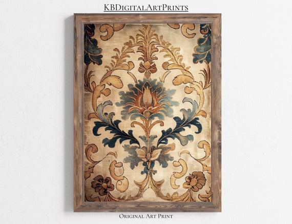 Antique Tapestry Printable Wall Art, Country Home Decor, Textile Wall Art, Original Print, Instant Digital Download, Vintage Rug Print, Art