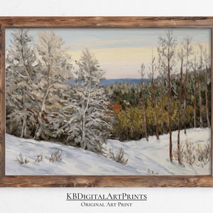 Winter Forest Landscape Painting, Country Trees Painting, Christmas Farmhouse Decor, Digital Download, Printable Wall Art, Rustic Forest Art