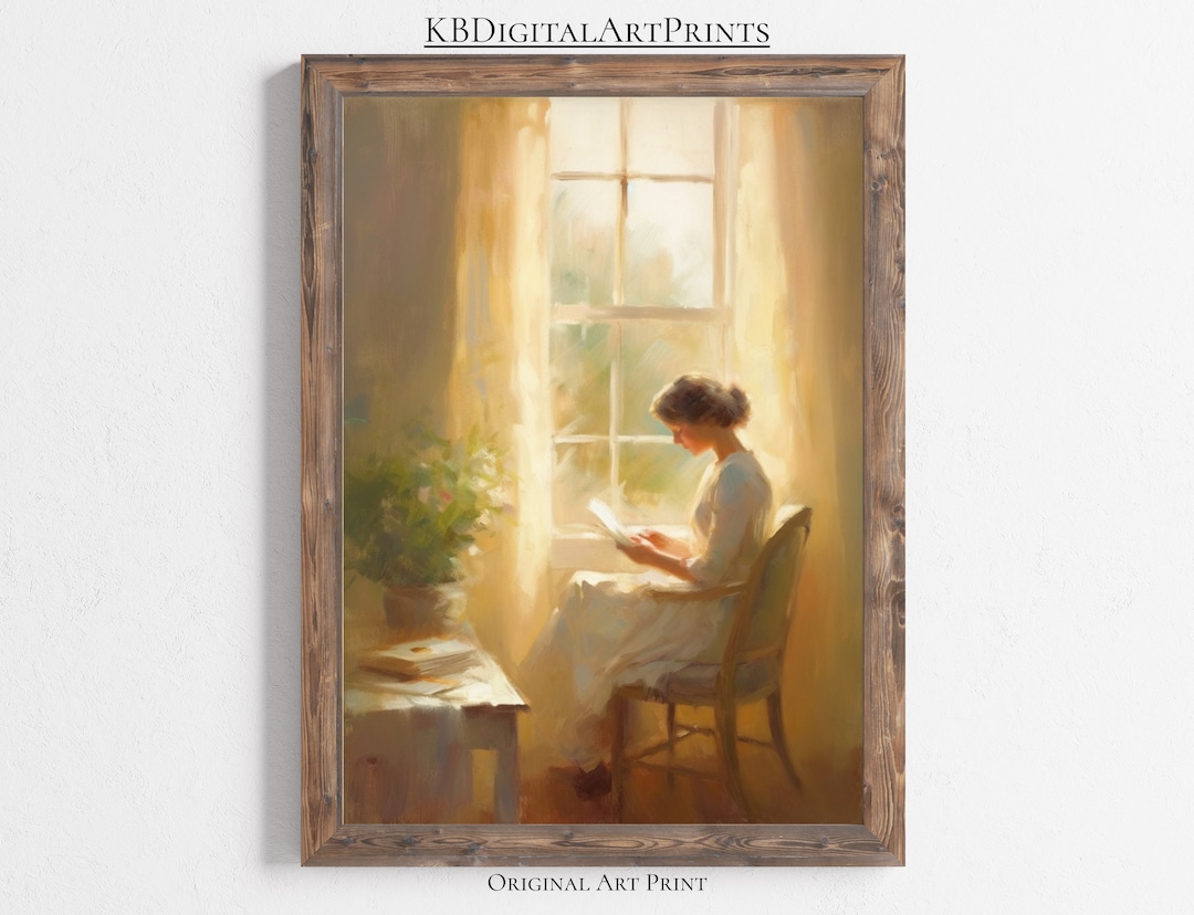 Printable Women Reading Wall Art, Original Art, Antique Oil Painting ...