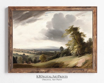 Rustic Countryside Landscape Wall Art, Country Farmhouse Art, Moody Landscape, Downloadable Print, Digital Wall Art, Vintage Home Decor