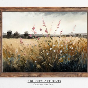 Printable Wildflower Field Landscape Watercolor Painting, Original Art, Vintage Landscape Art Print, Instant Digital Download, Home Decor