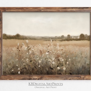Printable Wildflower Field Landscape Oil Painting, Vintage Landscape Art Print, Country Field Wall Art, Digital Download, Farmhouse Decor