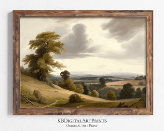 Vintage Countryside Landscape Oil Painting, Vintage Art Landscape Painting, Country Farmhouse Art, Digital Download, Printable Wall Art