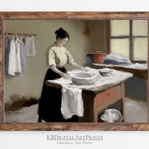 Original Laundry Room Oil Painting, Vintage Laundry Decor, Country Farmhouse Room Decor, Instant Digital Download, Printable Wall Art