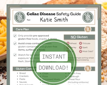 Enfants sans gluten • Guide de sécurité de la maladie coeliaque pour les enfants • Liste des aliments diététiques sans gluten • Pour l'école, la garderie, les salles de classe, les cuisines