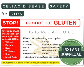 Gluten Free Kids • Celiac Disease Safety for Kids • Gluten-Free Diet Food List • Great for School, Daycare, Travel, Playdate, Lunch Bag