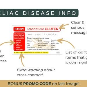 May include: A red and white sign with the text "STOP! I cannot eat GLUTEN" and a list of gluten-containing foods and ingredients. The sign also includes the text "THIS IS NOT A CHOICE." and "PLEASE: DO NOT share food with me, or expose me to gluten."