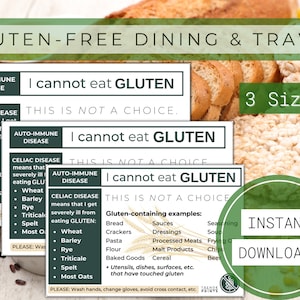 Coeliakiekaart voor restaurants en reizen, glutenvrije dieetlijst, glutenvrije medische waarschuwingskaart voor uit eten gaan, coeliakiereizen