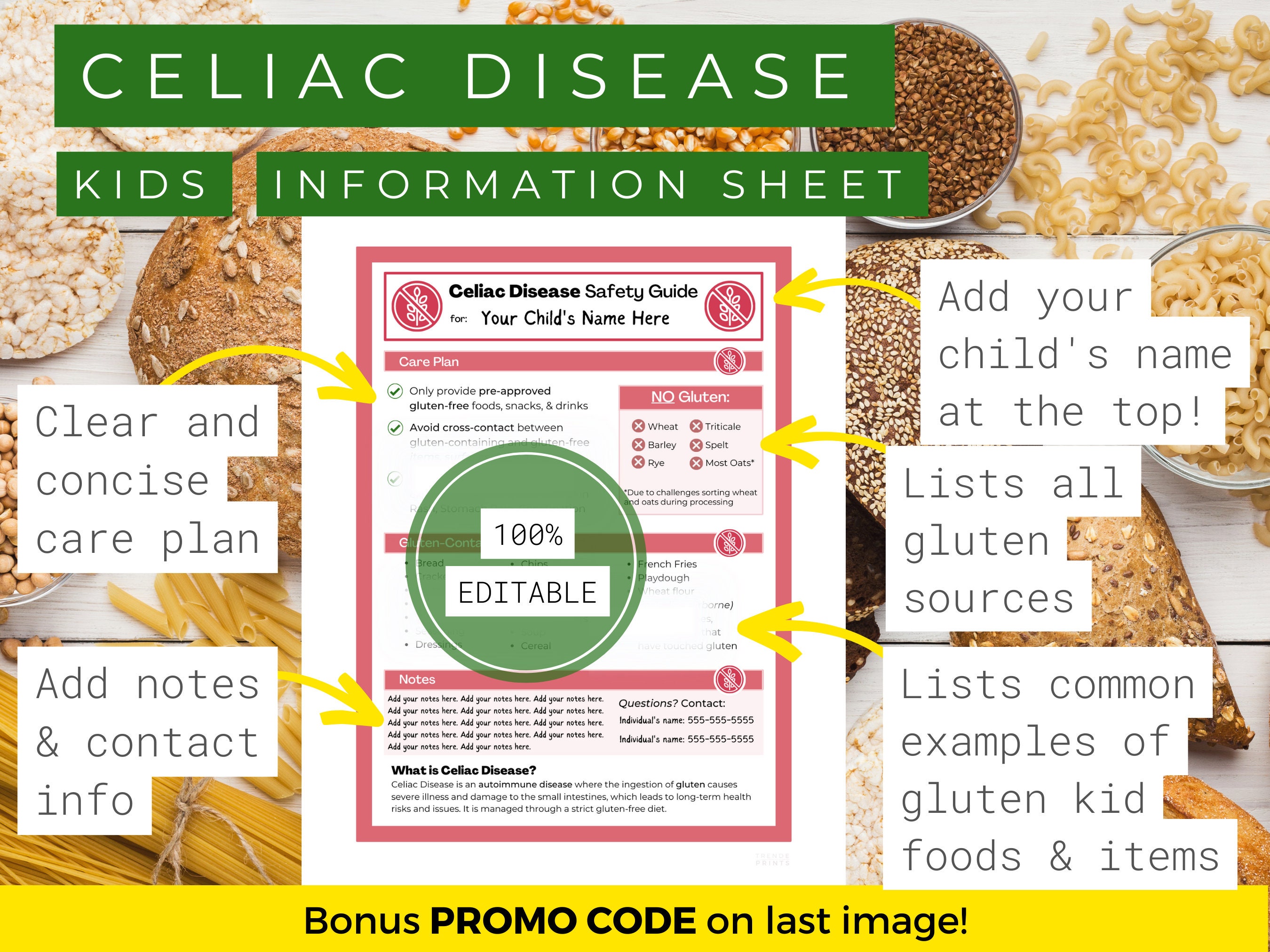 Celiac Disease Information Sheet For Kid Gluten Free Kid Etsy