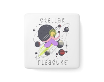 Clitoris Anatomy in Space, Porcelain Magnet, Square, female pleasure, sexual anatomy, quirky magnets, sexual pleasure, female