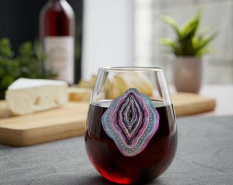 Vulva Art, Sex positive, Stemless Wine Glass, 11.75oz, female pleasure, sex positive, feminist, body positive, feminist, yoni art,