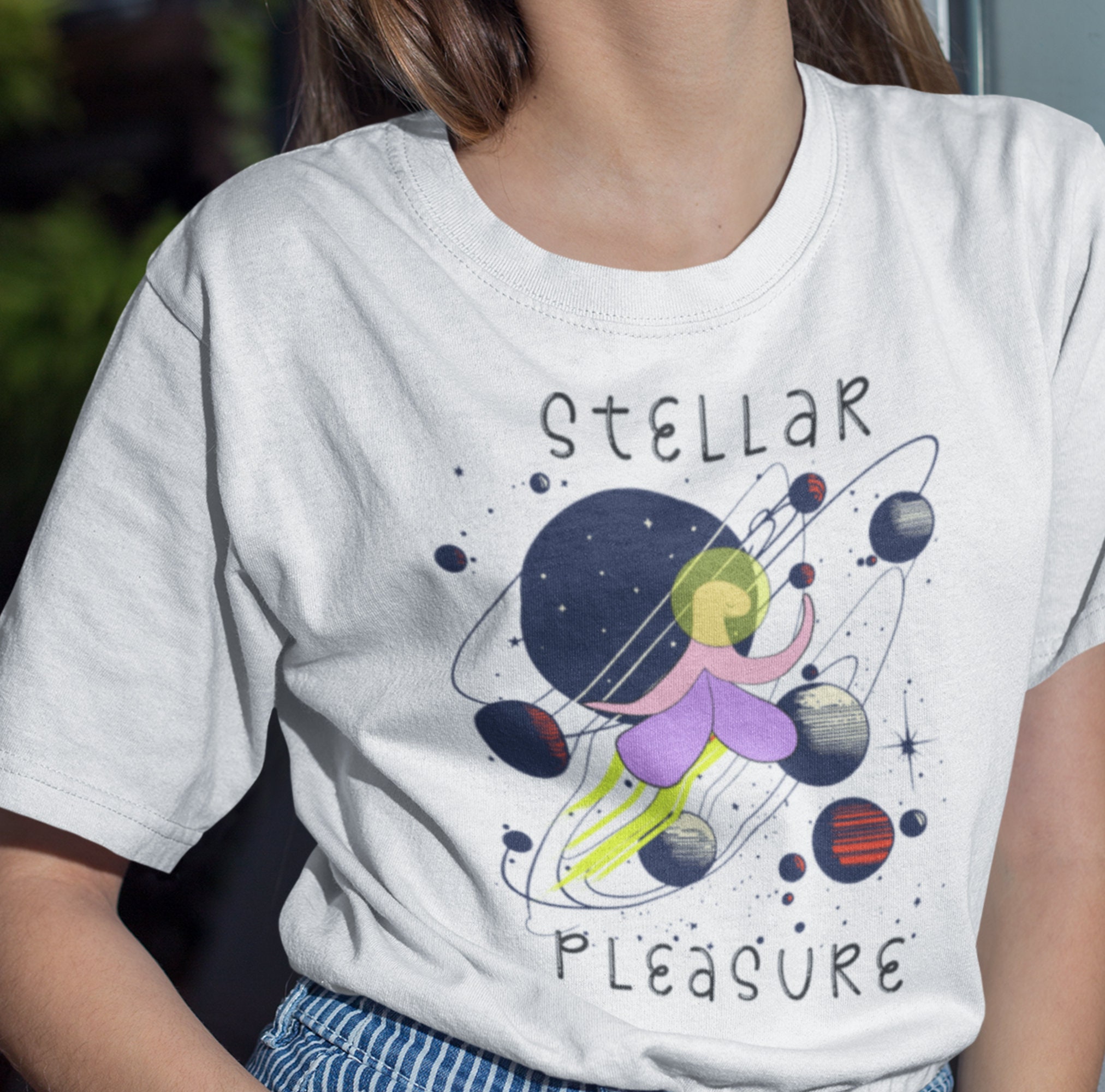 Superhero Clitoris in Space, Unisex Garment-Dyed T-shirt, Universe, vulva, anatomy, sexuality, gift for educator, sex therapy, therapist