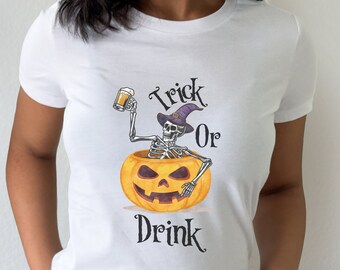 Trick or Drink, Here For The Boos Shirt, Halloween Shirt, Skeleton Shirt, Pumpkin Shirt, Halloween Tee, Halloween Gift