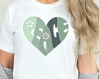 Peace Heart Shirt,  Peace TShirt, Graphic Tees Vintage,  Groovy T-Shirt, Groovy Peace Shirt, Boho Shirt, Shirts For Women, Hippie T Shirt,