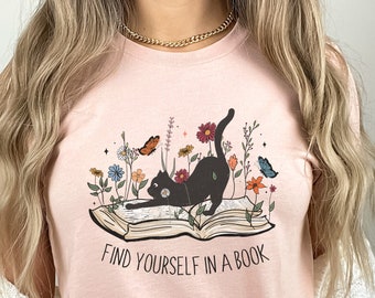 Floral Cat Shirt, Cat Lover Shirt, Cat Book Shirt, Cat Lover Gift, Book Lover Sweatshirt, Cat Mom Shirt Gift, Cute Cat Shirts, Cat Lover Tee