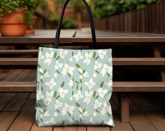 Flower Tote Bag, Light Blue Tote, Flower Bag, Trendy Tote Bag, Spring Tote, Garden Tote, Light Blue Bag, Tote Bag, Flower Tote