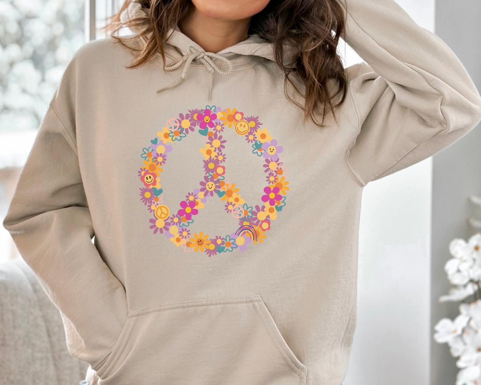 Hippie Peace Love Art Print Casual Hoodie Sweatshirt main image 1