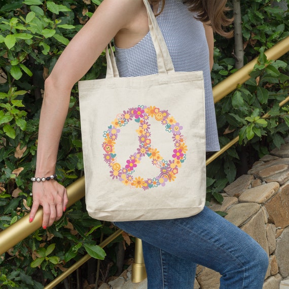 Peace Sign Bag, Love and Peace, Flower Hippie, Floral Peace Sign