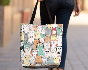 Cat tote bag, Cat Lover Bag, Cat Lover Gift, Cat Shoulder Bag, Cute Cat Bag, Gift For Cat Lover, Chic Tote Bag, Weekend Tote, Cat Mom Gift