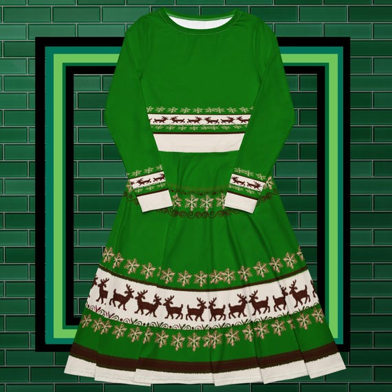 green emerald velvet dress Leveret Matching Girl and Doll Cotton Dress Reindeer Plaid reindeer-green-black / 5 Years main image 0
